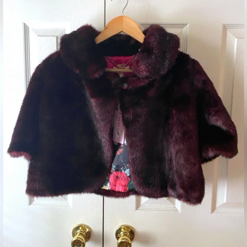🆕baker by Ted Baker‎ Red Mahogany Faux Fur Shrug SZ 14 XL